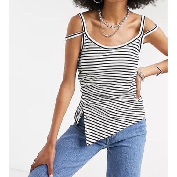 AllSaints Hatti Striped Cami Ruched Black White Stripe US 0 $44 NWOT Boho - Picture 1 of 14